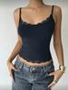 Women Slim Fit Cami Top Lace Trim Solid Color Spaghetti Strap Cropped Camisole Sexy Y2K Tank Top ZY‑9915