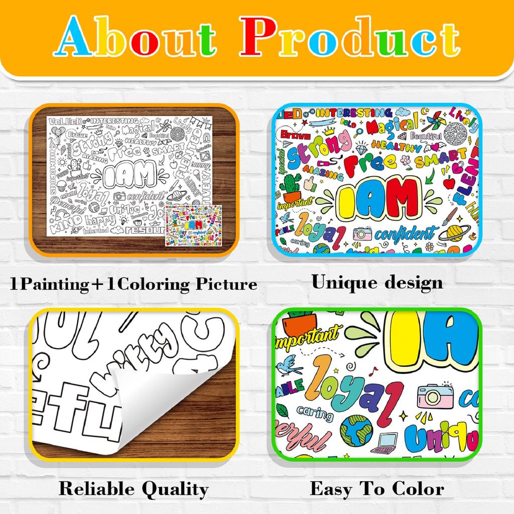 Paper Table Cloth For Coloring, Creative Children's ActivitiesInspirational Growth Vocabulary Children's Painting Poster, Excluding Paintbrushes,