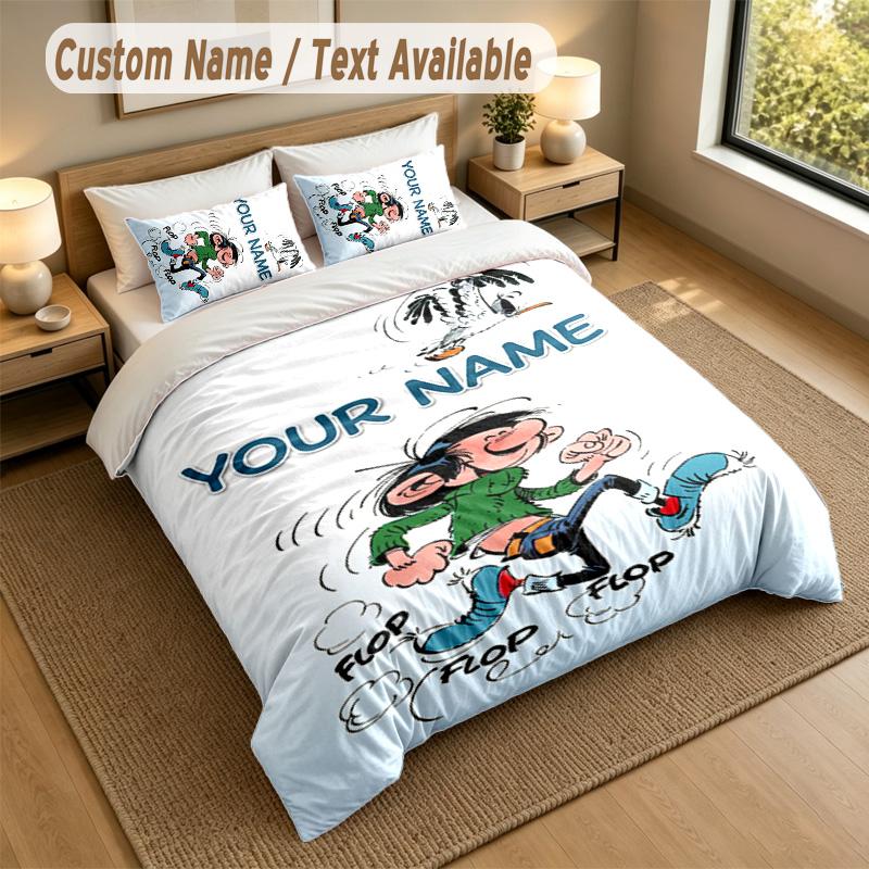3Pcs Bedding Set Custom Name Text, 1 Sheet 2 Pillowcases Home Bed DecorGaston Lagaffe