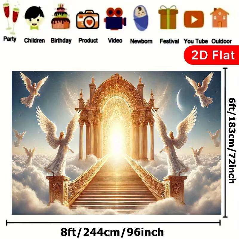 2D Himmels Pforte Kulisse, Goldene Treppe & Engel Fotografie Banner
