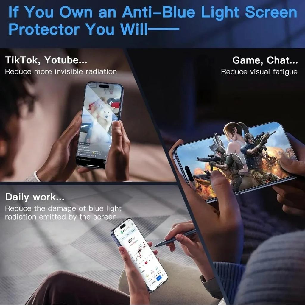 2Pcs Tempered Glass Screen Protector for iPhone 17 17Pro 17ProMax 17Air 16 15 14 Series Blue Light Protection HD Clear Anti-Scra