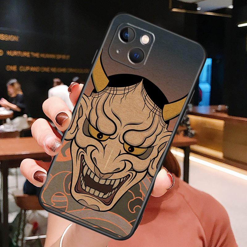 Samurai Oni Mask Phone Case For iPhone 16 Pro Max 15 14 12 11 13 Pro Max Plus 12 13 Mini XR 16e Funda Silione Cover