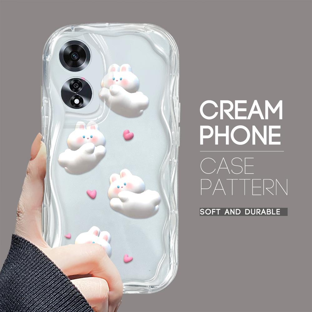 

Для OPPO A17 A18 A38 A58 A98 Reno7 Z 8Z 8T 11F 11 Pro Realme 12 Lite 12 Pro C30 чехол с милыми кроликами и кремовой текстурой, мягкий силиконовый чехол для телефона с волнистыми краями Realme C30S чистый