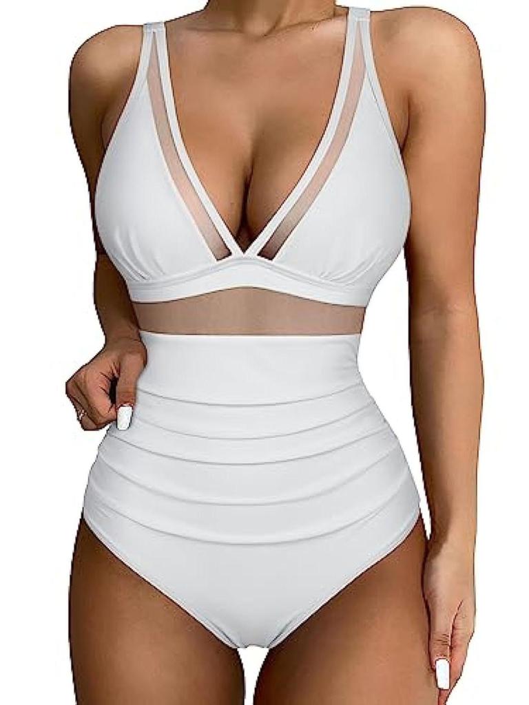 European & American High-Waist One-Piece Swimsuit - Sexy, Hollow Design