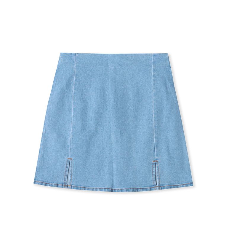 

X/23/27 Spring/Summer New Arrival Foreign Trade Women s Clothing Youth Fashion Silm Sexy High Waist Denim Pure Color A- line Skirt Light Blue XS