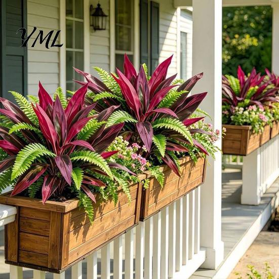 Artificial Flower Door Basket Fern And Red Dracaena Plants, UV Resistant Decorative Faux Plant, Durable Simulated Greenery Realistic Plants for Indoor