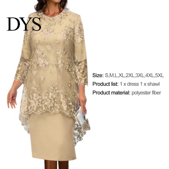 Midi-Kleid 1 Set Schal Blumenmuster Bestickte Spitze Elegant Bodycon Rundhalsausschnitt Wadenmitte Formell für Party Damen