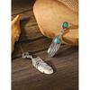 Antique Silver Ethnic Style Earrings With Turquoise Inlaid Leaf Wing Decoration Personalized Accessories Gift Party