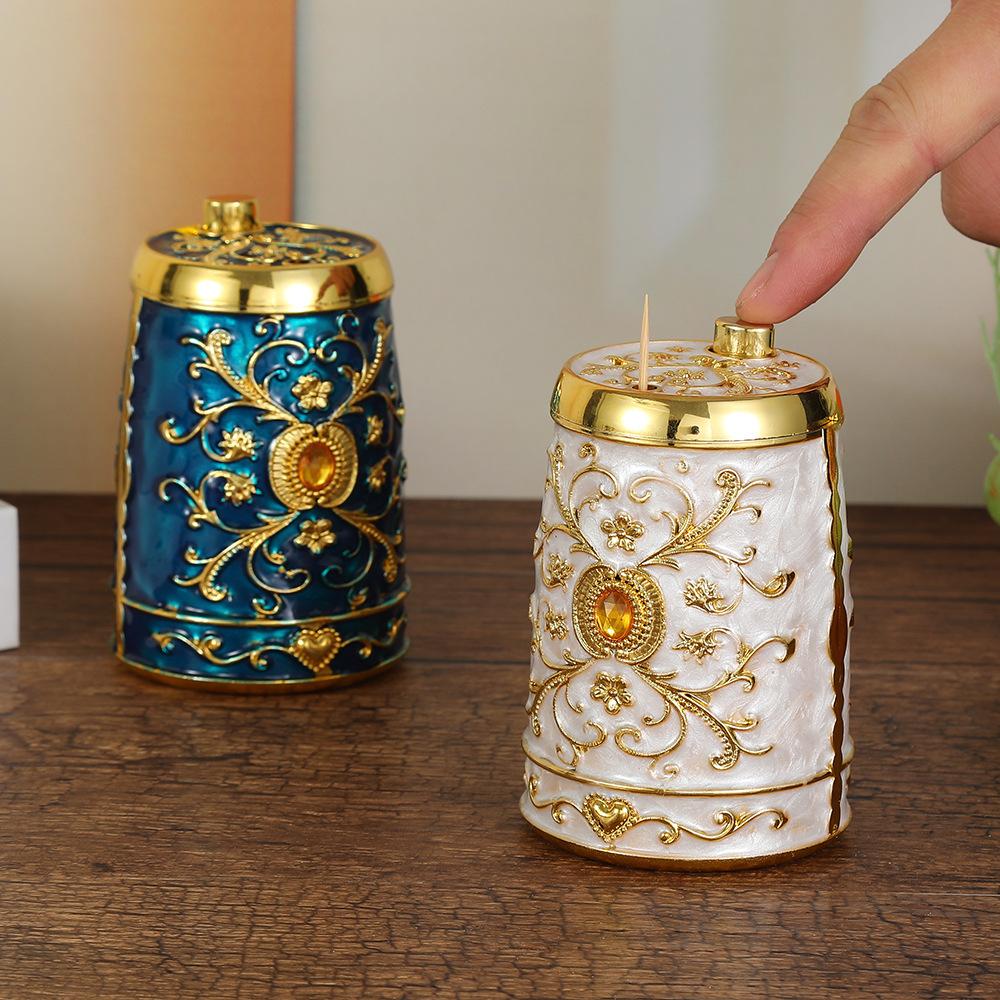European Style Retro Toothpick Organizer for Home and Kitchen Elegant Toothpick Storage Container with Floral Design