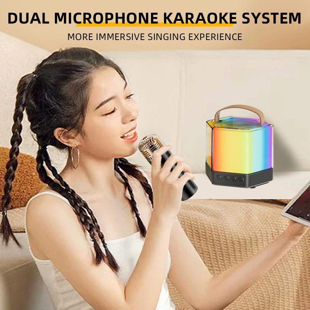 Karaoke Machine Mini Wireless Microphone and Speaker Set with 2 Microphone RGB Color Light Handheld Mic Gifts for
