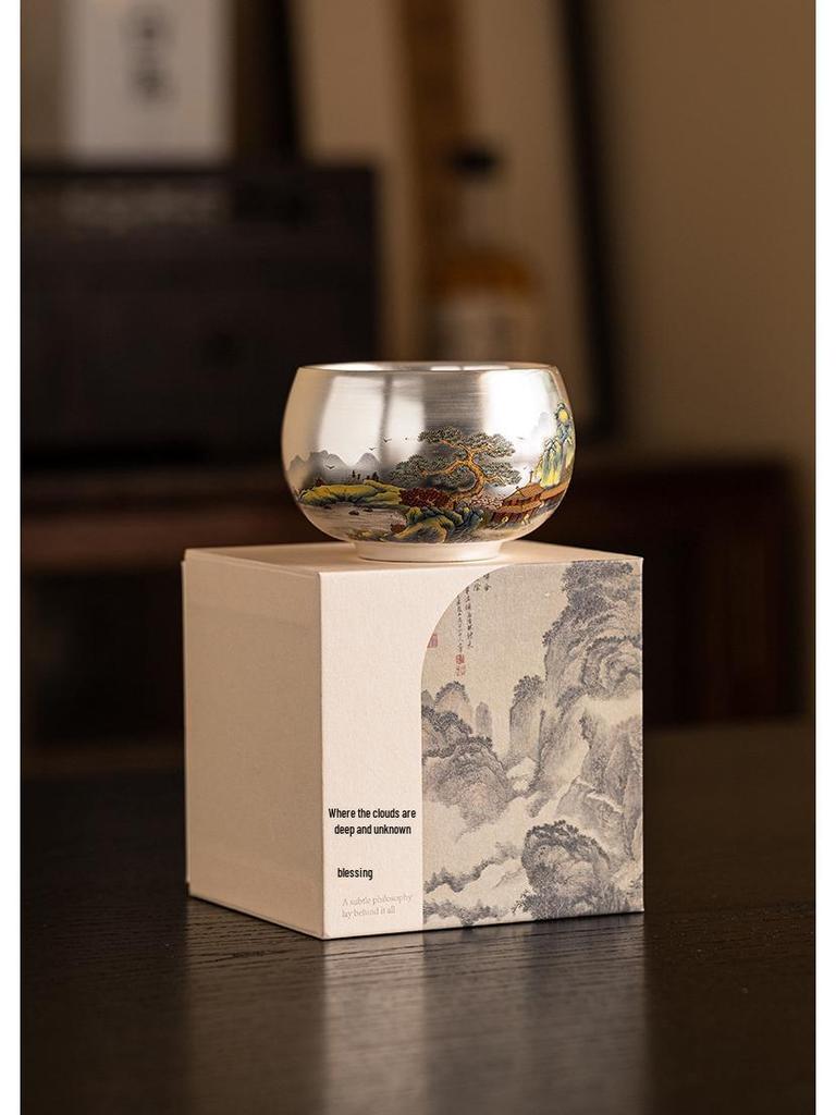 Luxury Year of the Dragon Silver Gilded Tea Cup, Large Capacity for Home or Office