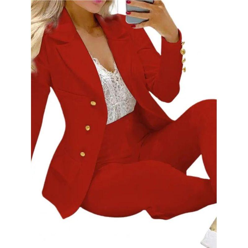 

Collar Solid Color Shoulder Suit Set Woman Polo Collar Solid Color Suit Female WHITE S