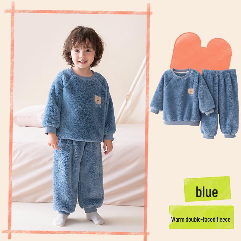Kids  Blue Bear Thick Flannel Pajama & Loungewear Set 120