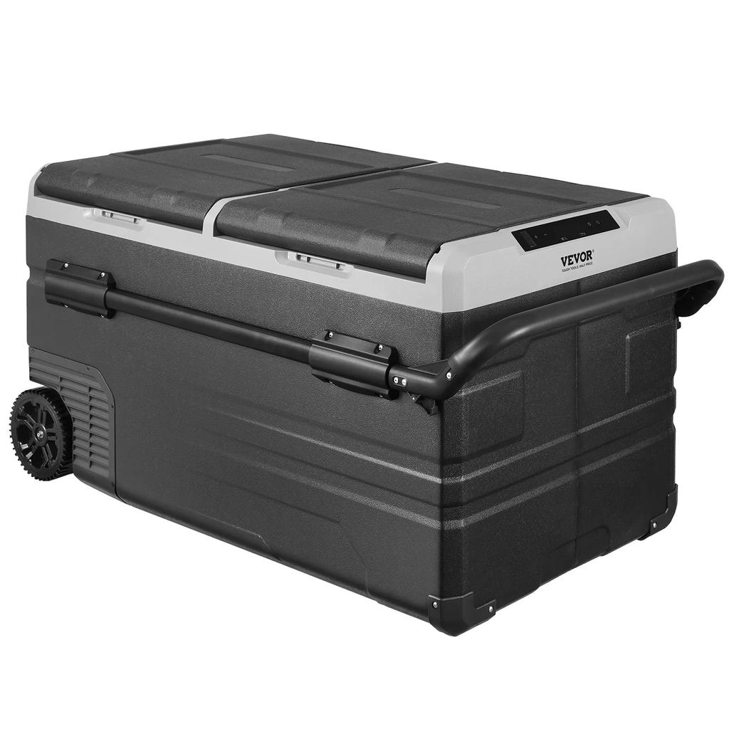 VEVOR Car Refrigerator, 12 Volt Car Refrigerator Fridge, 115 L Dual Zone Portable Freezer with Wheels and Handle, -4 degrees F-68 degrees F