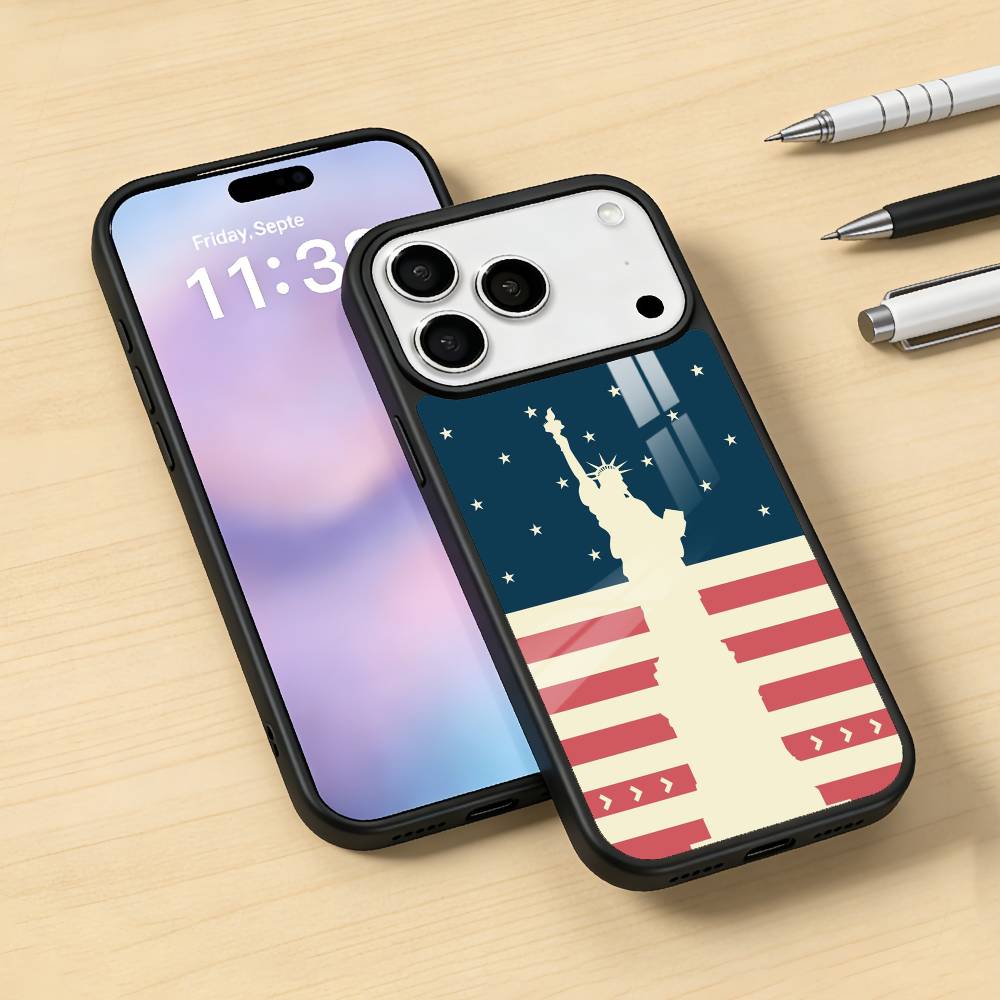 Statue L-Liberty America USA Flag Phone Case Magnetic For iPhone17 16 15 14 13 12 Pro Max For Magsafe Wireless Charging Cover