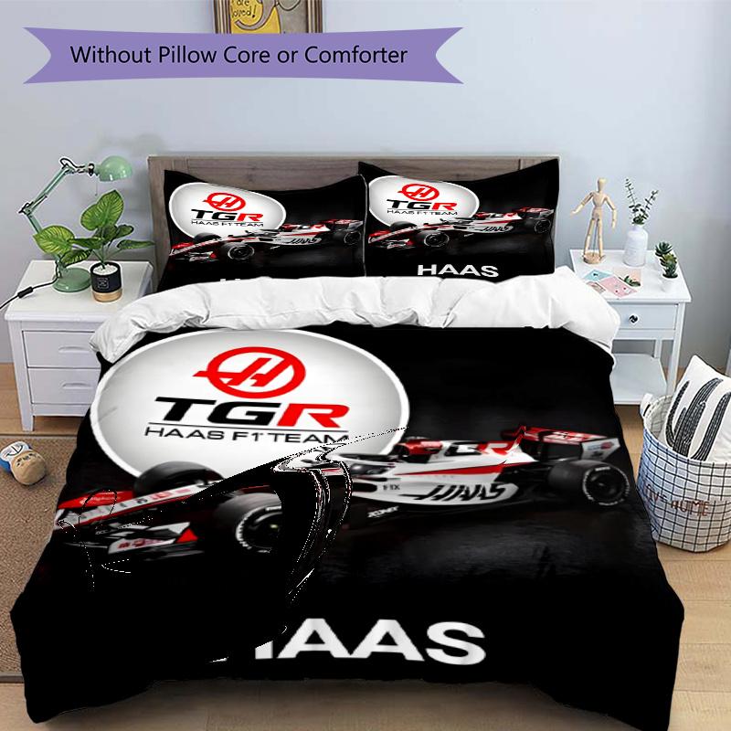 3pcs Duvet Cover Set (1*Duvet Cover + 2*Pillowcase, Without Core), Haas F1 Racing Team Print Bedding Set, Bedroom Decor, All‑Season, Gift