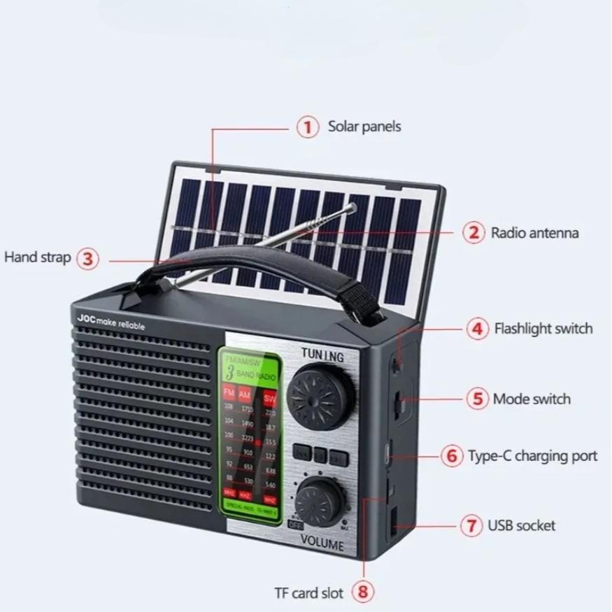 Portable Multi-function Radio FM AM SW Rechargeable USB TF Play Outdoor Solar Wireless Speaker Bluetooth