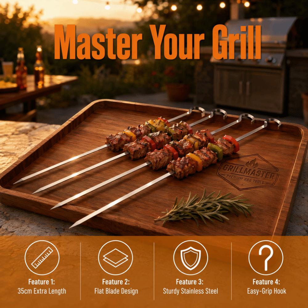 12PCS Stainless Steel BBQ Skewers Hooked Handle Grill Skewers Kabob Sticks Vegetable Skewering