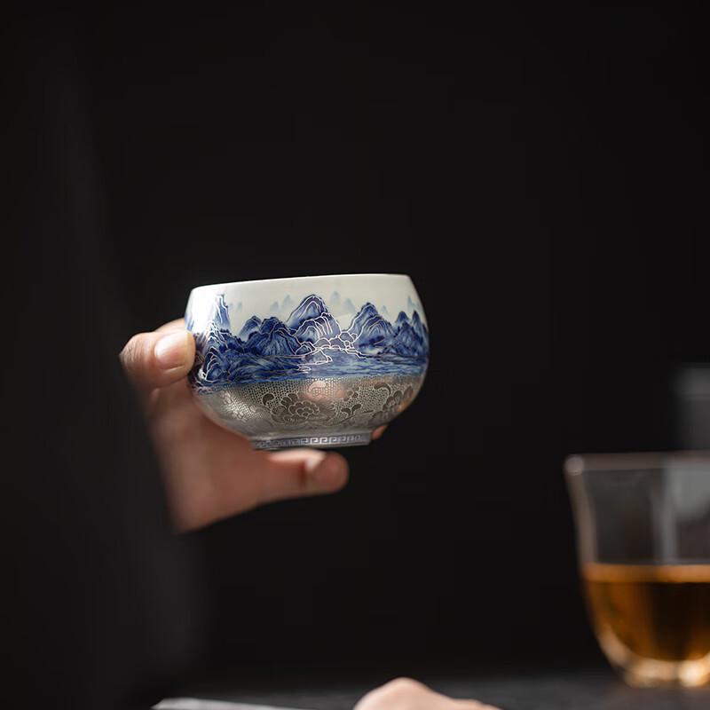 Master Zheng Wenqiang Gilded Silver Landscape Ceramic Teacup