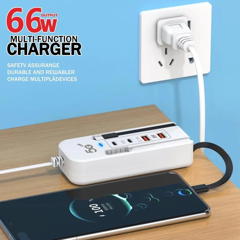 66W Fast Charging Multiport USB Charger PD Type C Phone Charger for IPhone Samsung Xiaomi Quick Charge EU US Plug Wall Charger