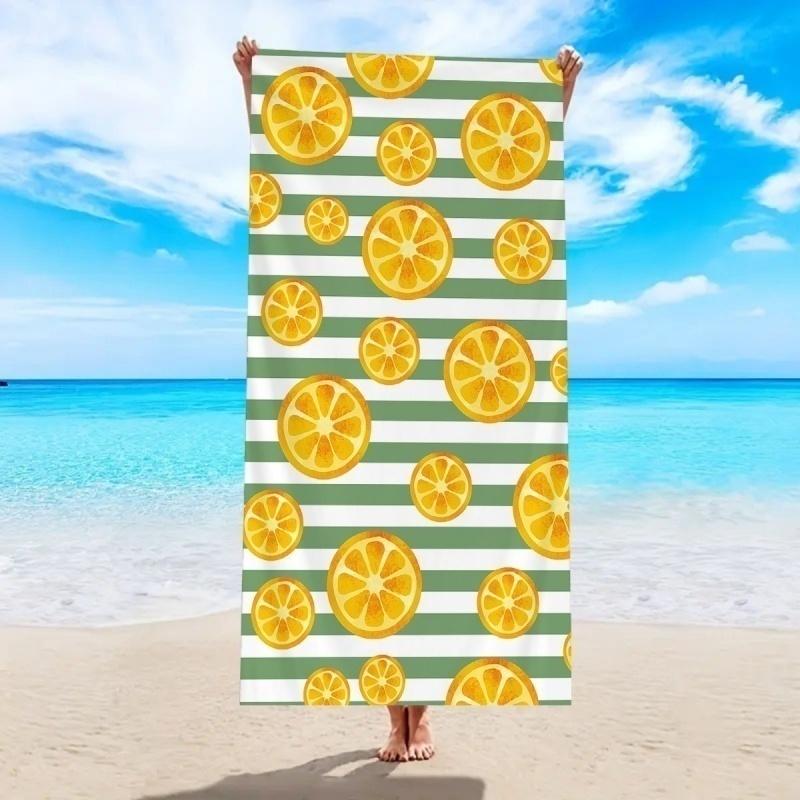 Fresh Lemon White Floral Pattern Beach Towel Soft Quick Dry Towel for Summer Beach Pool Travel Spa Camping Daily