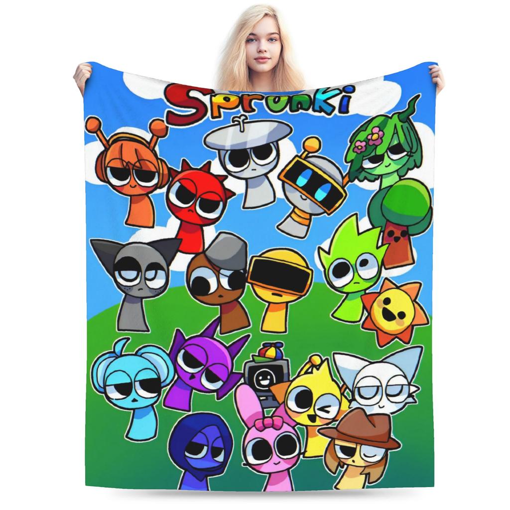Sprunki Characters Game Velvet Throw Blanket  Blankets for Bed Outdoor Warm Quilt