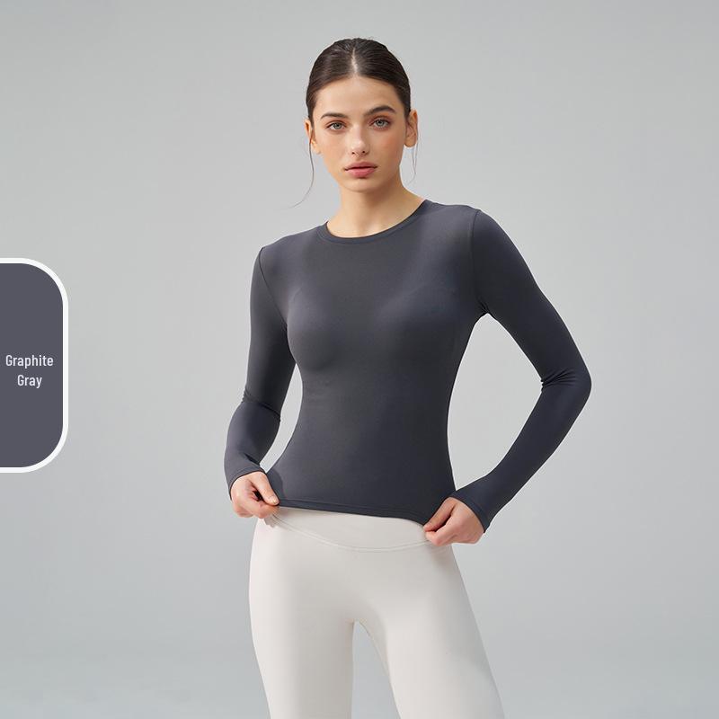 Autumn/Winter Versatile Round Neck Base Layer Sport Top - High Elasticity, Breathable Yoga Fitness Long Sleeve