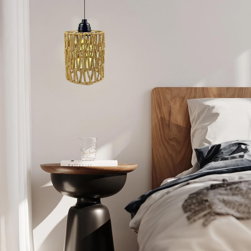 Bohemian Style Handwoven Home Decor Ceiling Lamp Woven Rattan Pendant Lamp Shade For Kitchen Dining Room Study Room Living Room