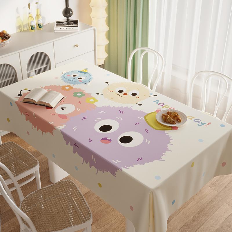 Rectangle Dining Table Tablecloth Waterproof And Oil-Proof Leave-In Cartoon Cute Wind Coffee Table Tablecloth Dining Table Cover