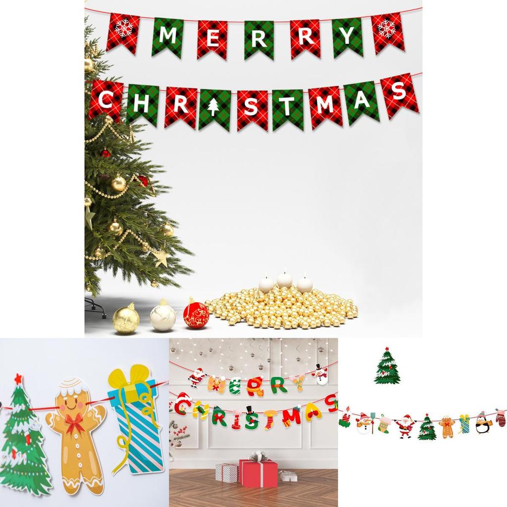 Colorful Christmas Banner Flag Decor Featuring Santa And Elk For Festive Home Ornaments