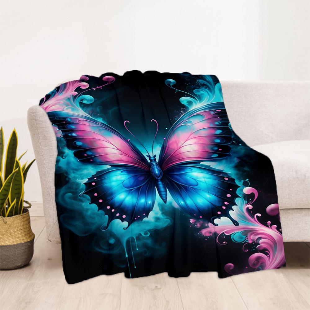 1pc Butterfly Fantasy Flannel Blanket, Comfortable and Warm Blanket, for Camping Sofa Bed and Couch Office007