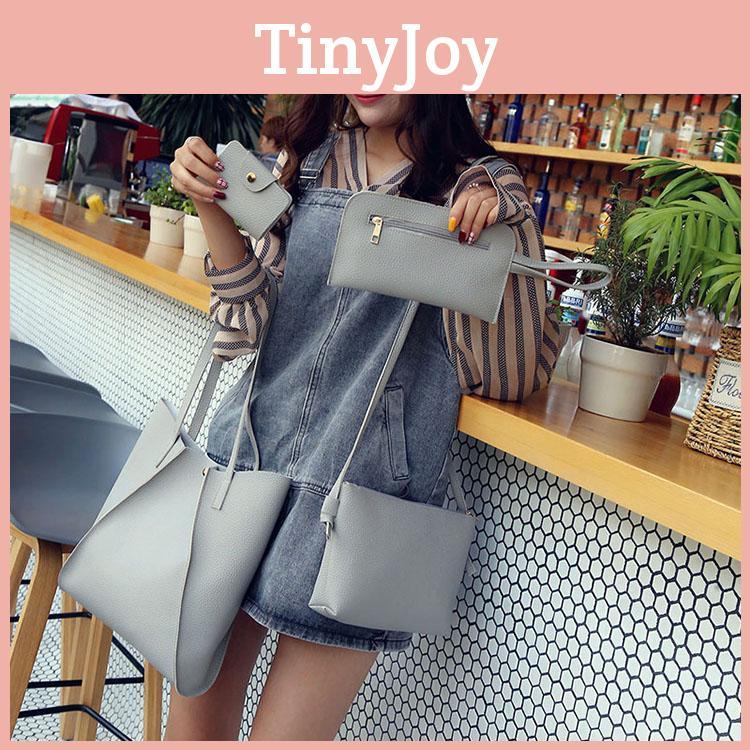 Leather Women 4pcs Handbag Lady Shoulder Bag Tote Purse Messenger Set Satchel