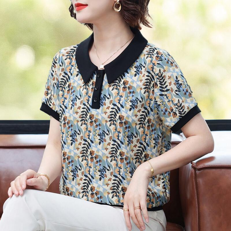KAVON Women s Floral Print Short Sleeve T-Shirt XL синий