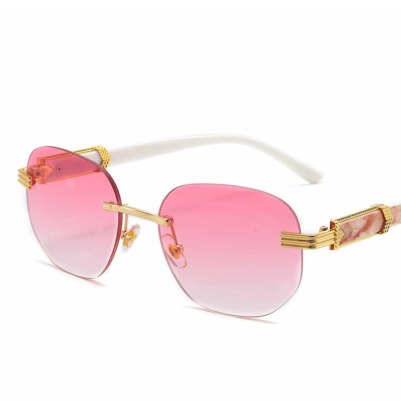 New fashion ellipse rimless sunglasses for men hip hop frame women eyewear uv400 marble grain sun glasses Luxury vintage