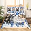 Cute Cat King Queen Duvet Cover Kitten Bedding Set Purple Floral Butterflies Polyester Quilt Cover Pet Animal Comforter Cover
