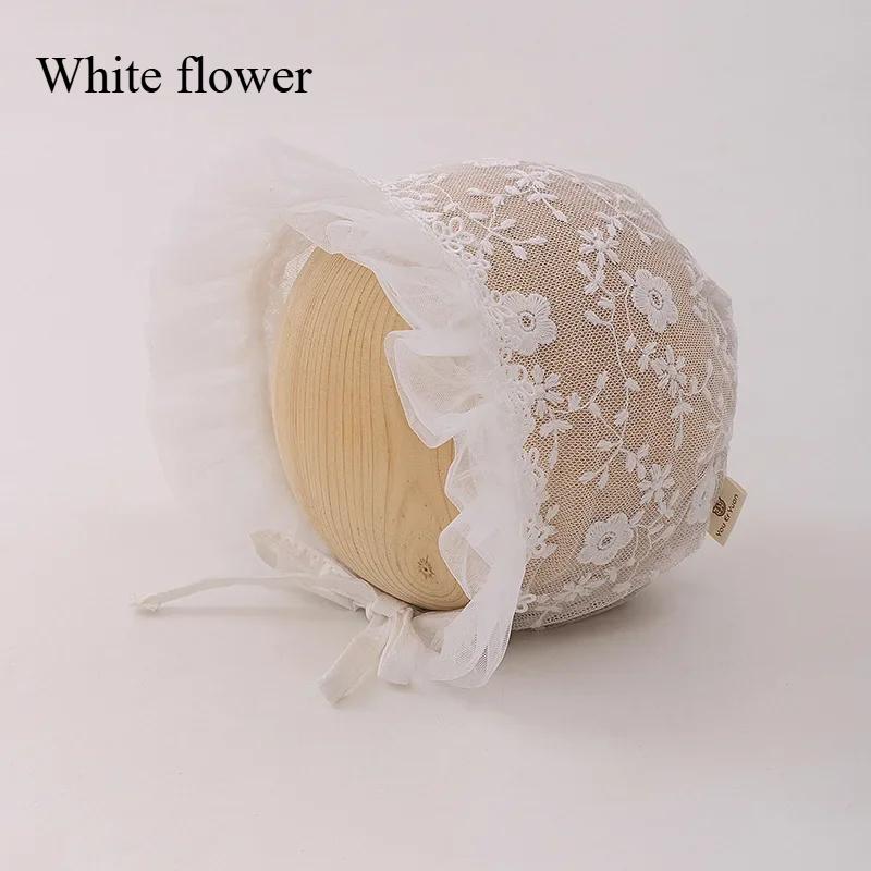 Korean Princess Beanie for Baby Girl Mesh Gauze Embroidery Floral Ruffle Newborn Photography Props Infanr Hat