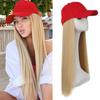 22 Inch Red Baseball Cap Wig Synthetic Long Straight Hair Ducktail Christmas Party Hat Wig