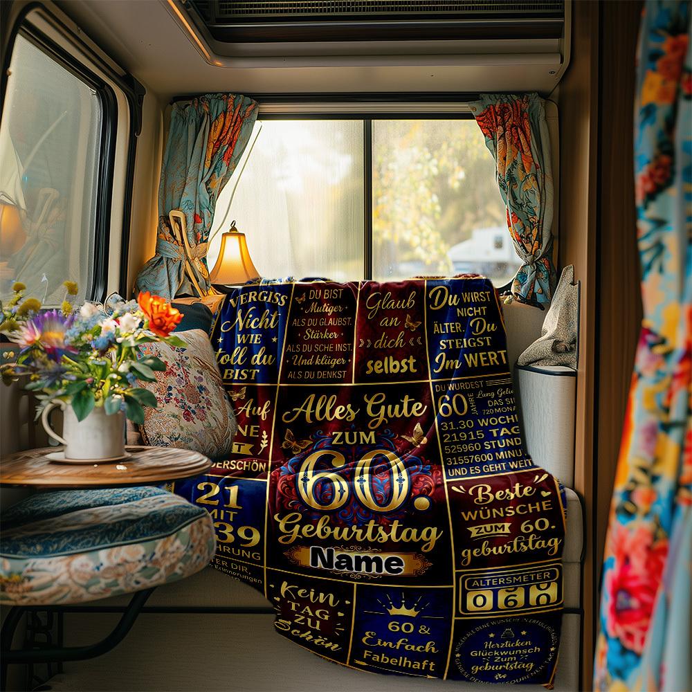 Happy 60Th Birthday Wishes Blanket Personalized Name Soft Comfortable Stylish Blanket Car Blanket Perfect For Travel Camping Outdoor Home Suitable For