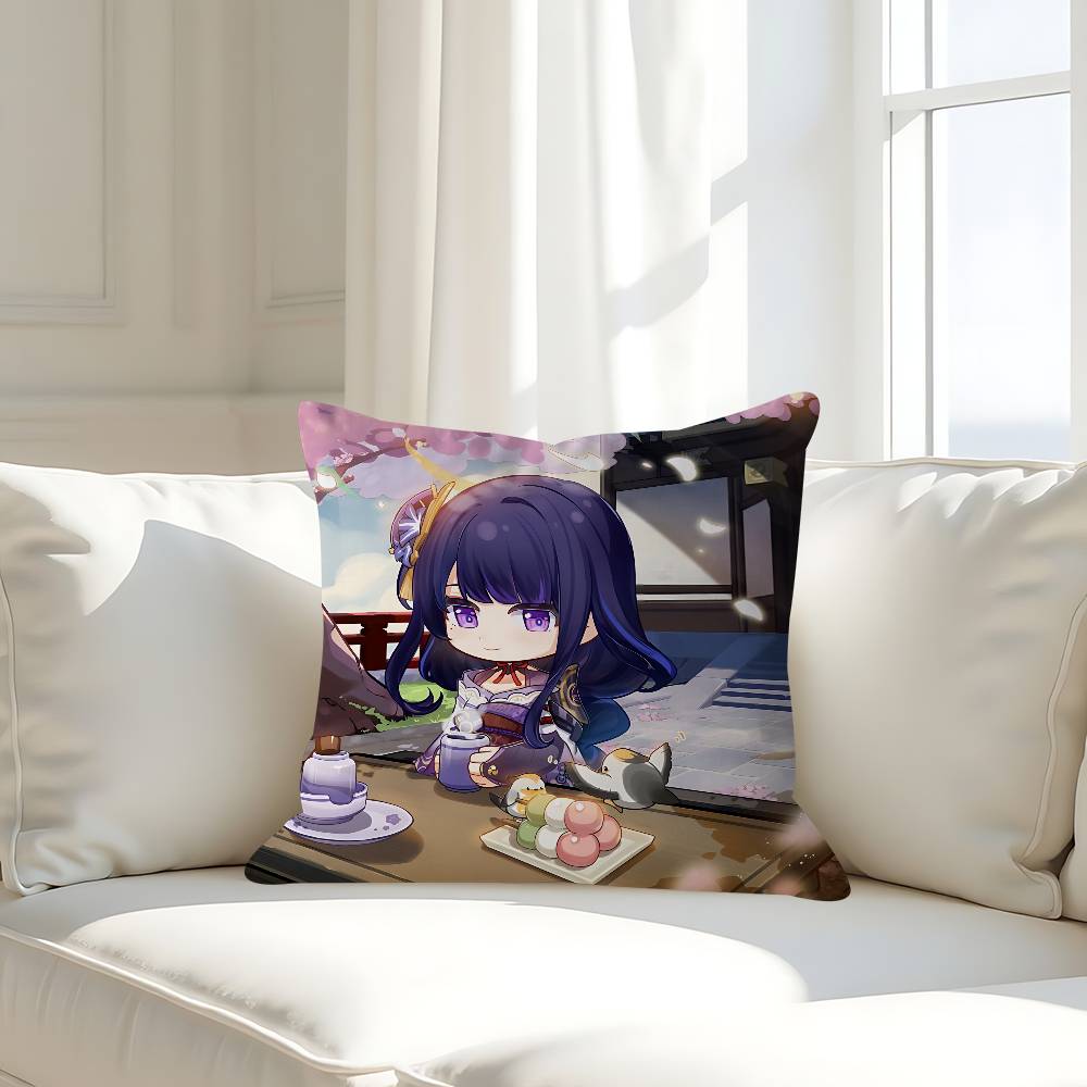 G-Genshin Impact Raiden Shogun Kissenbezug Abnehmbarer Waschbarer Kissenbezug – Ganzjahres Weiches Leinen