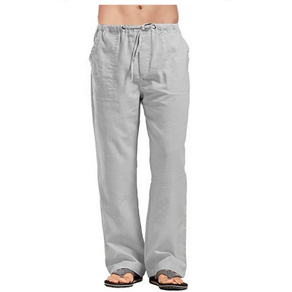 Pánské kalhoty Bavlna Len Rovné Plážové Kalhoty Pánské Ležérní Jaro Léto Prodyšné Pas Fitness Joggers Kalhoty Streetwear