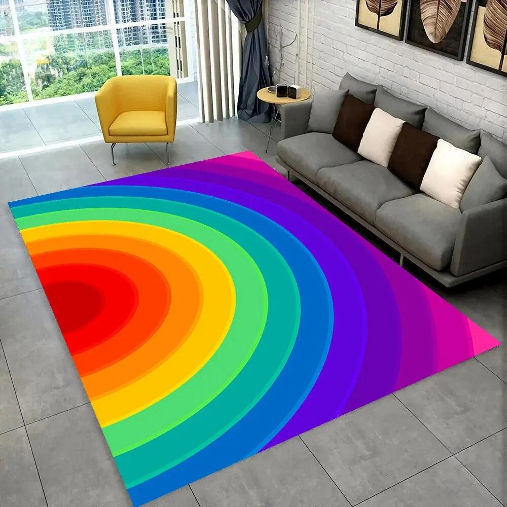 Illusion Abstract Rainbow Area Rug,Carpet Rug for Home Living Room Bedroom Sofa Doormat Decor,kids Non-slip Floor Mat 3D