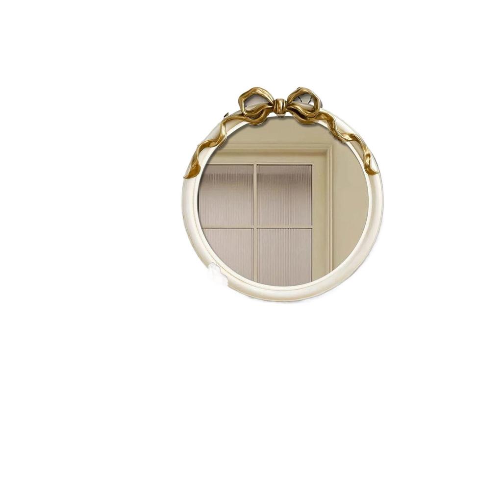 Retro European Bow Round Wall-Mounted Mirror for Bathroom or Bedroom Dressing Table