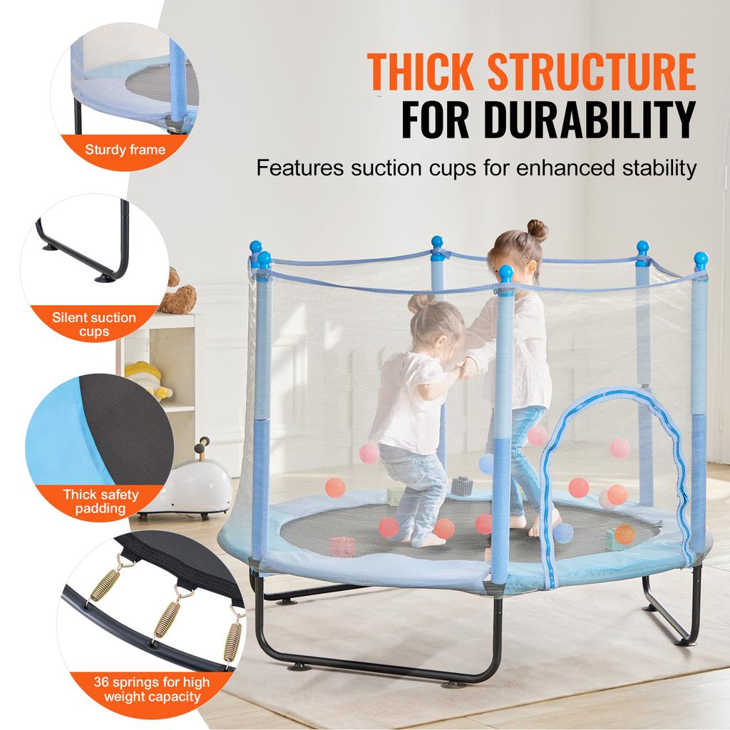 SucceBuy 60" Kids Trampoline 5FT Indoor Outdoor Trampoline with Safety Enclosure Net Basketball Hoop Gifts for 3+ Years Children