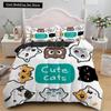 3D Cat King Queen Duvet Cover Cute Cartoon Kitty Bedding Set for Kids Teens Adults Pet Animal White 2/3pcs Polyester Quilt Cover