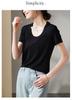 U-neck short sleeved t-shirt for women in summer 2025, fashionable and versatile, slimming solid color casual top