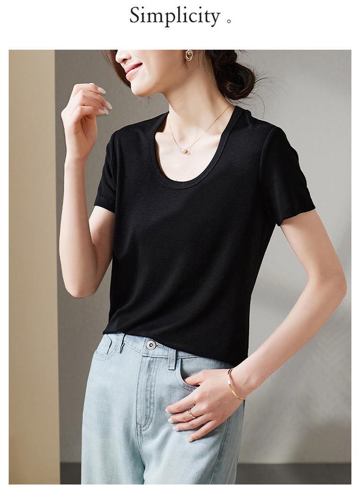 U-neck short sleeved t-shirt for women in summer 2025, fashionable and versatile, slimming solid color casual top