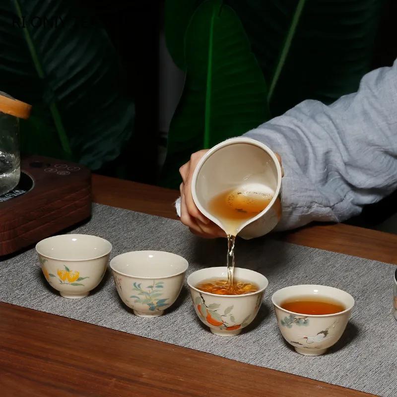 Retro Ceramic Teacup Boutique Hand Painted Flower Pattern Travel Tea Bowl Chinese Porcelain Tea Set Accessories Master Cup 80ml