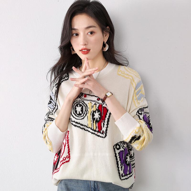 Mokaona Women's Stylish Loose-Fit Jacquard Wool Sweater