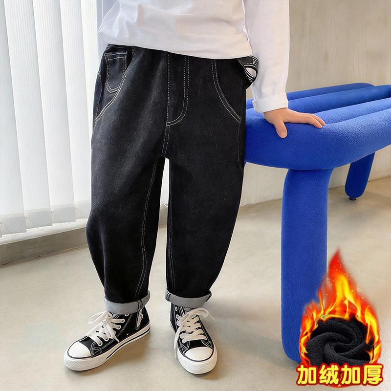 Casual Korean Style Solid Denim Long Pants For Big Kids Boys