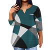 Women's Fashionable Casual Three Quarter Sleeve Printed V Neck Pullover 4/3 Sleeve Top